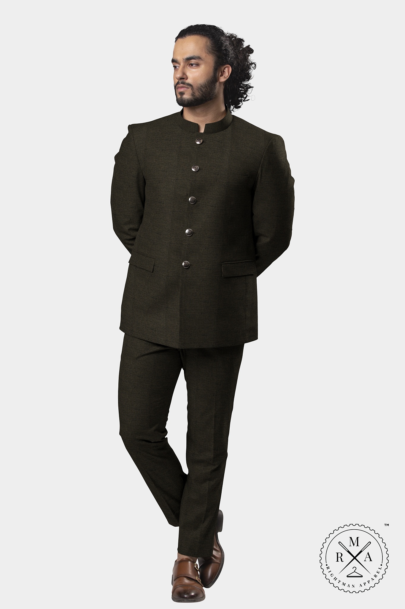 Brown Black Textured Jodhpuri Suit SU279